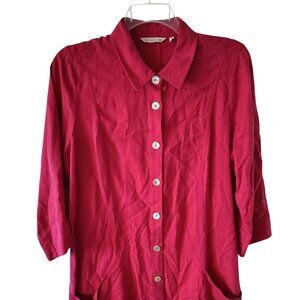 Soft Surroundings XL Deep Pink Tunic Top, Tencel Linen, Lagenlook Button Artsy